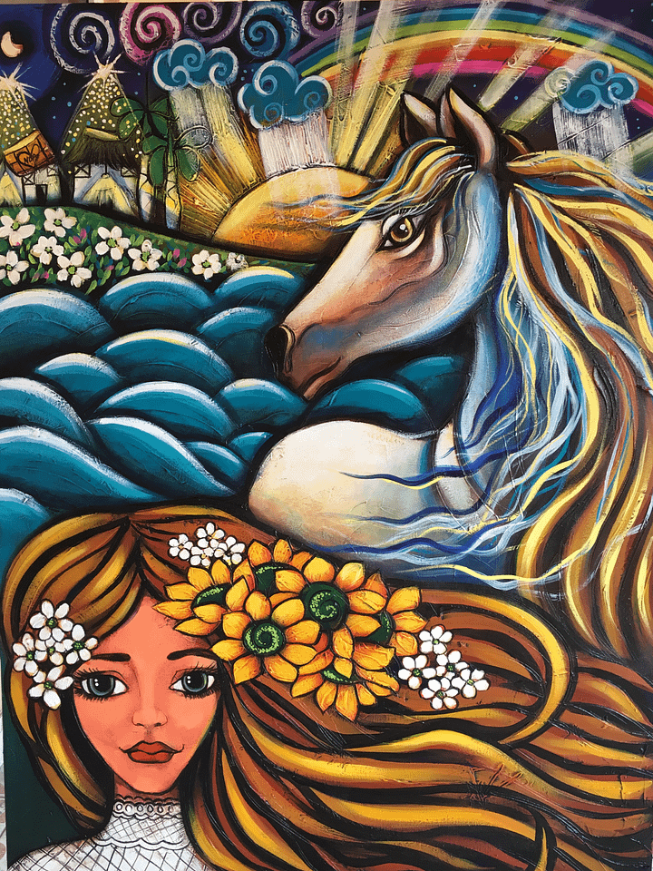 Surrealist painting hand painted, mixed technique, dimension 30x40 in product image (1)