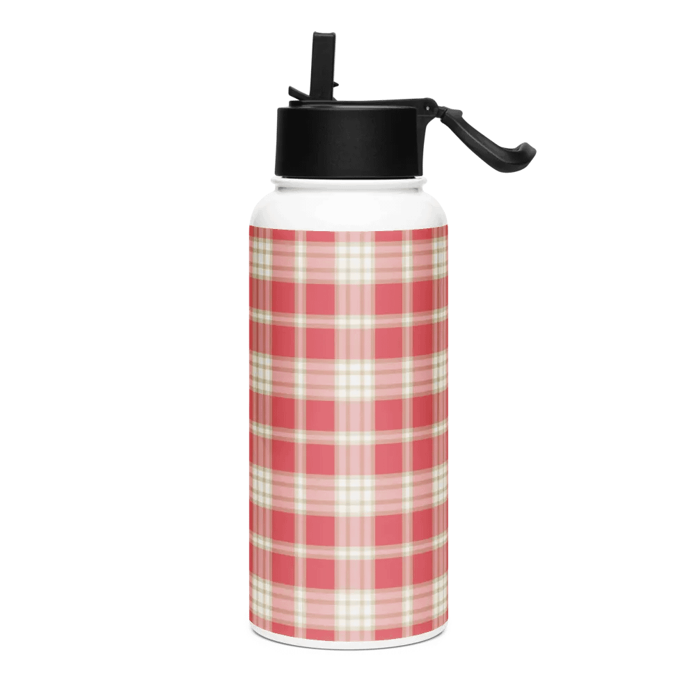 Coral Pink Plaid Water Bottle product image (2)