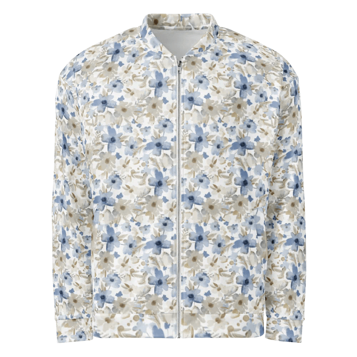Blue Grey Flowers Bomber Jacket product image (1)