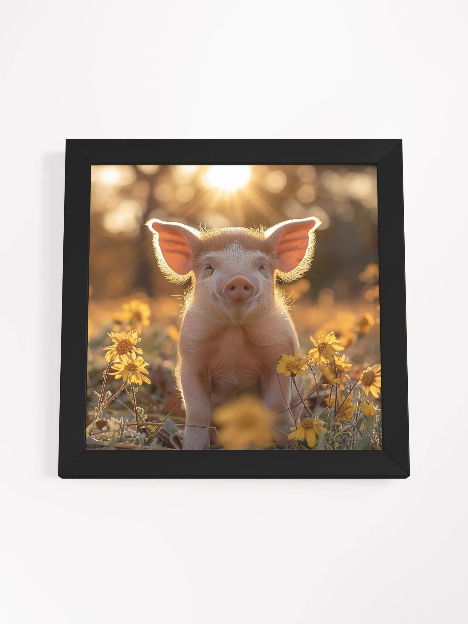 Cute Baby Pig In a Field of Daisies Framed Wall Art product image (4)