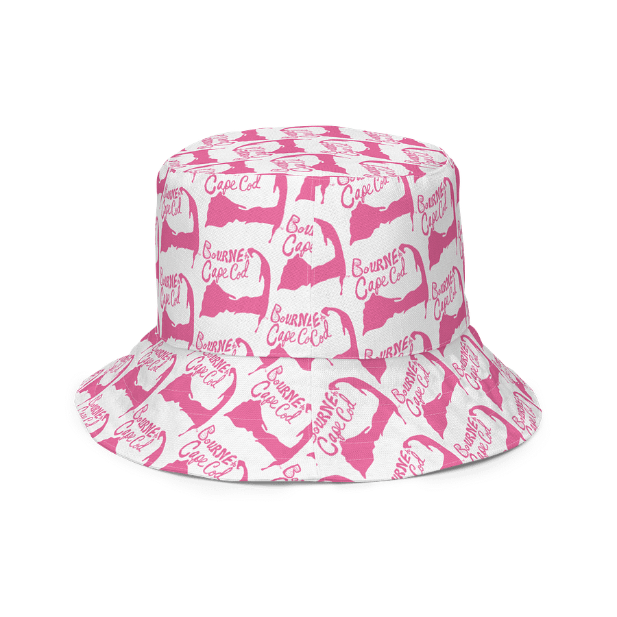 Adults Unisex | Reversible Bucket Hat | BOURNE to Cape Cod™ x BRN.2C.C.™ All-Over Logo Print | Coastal Style Sun Hat | Brilliant Rose & White product image (6)