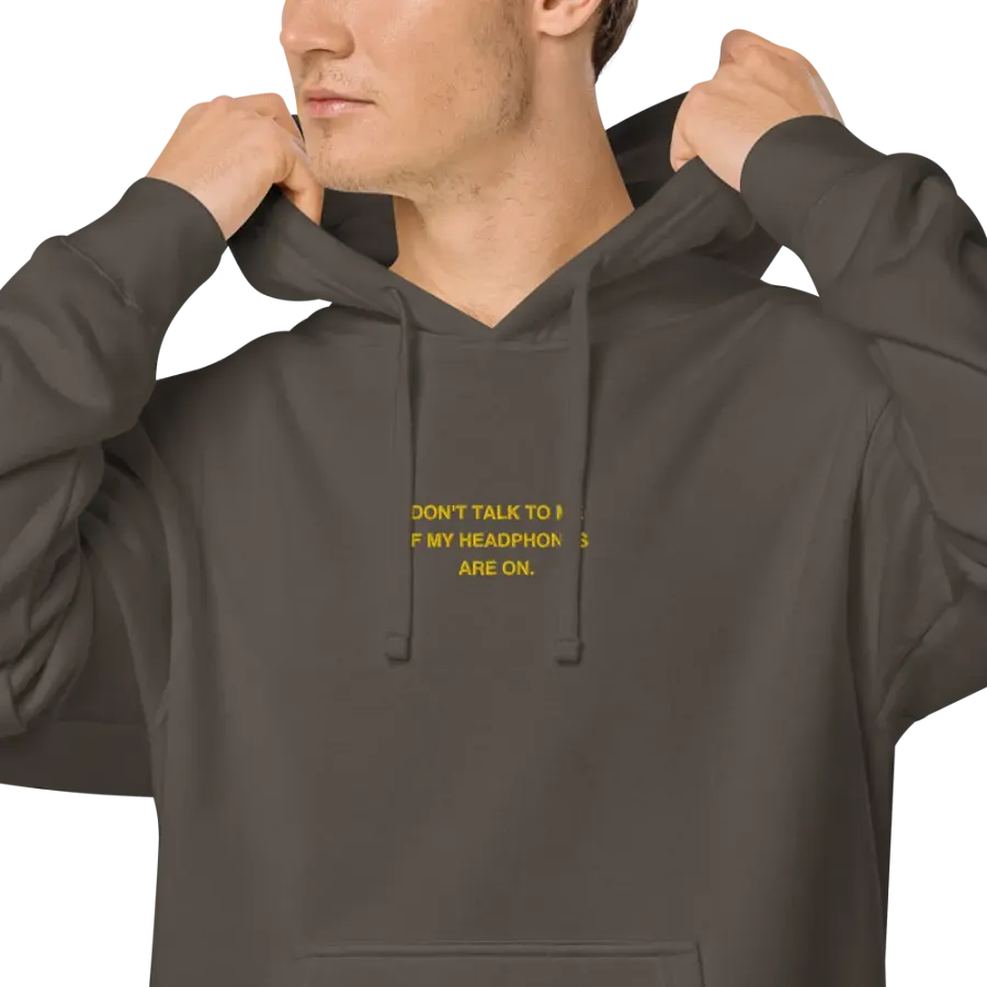 HEADPHONES ON (gold) embroidered pigment hoodie product image (8)