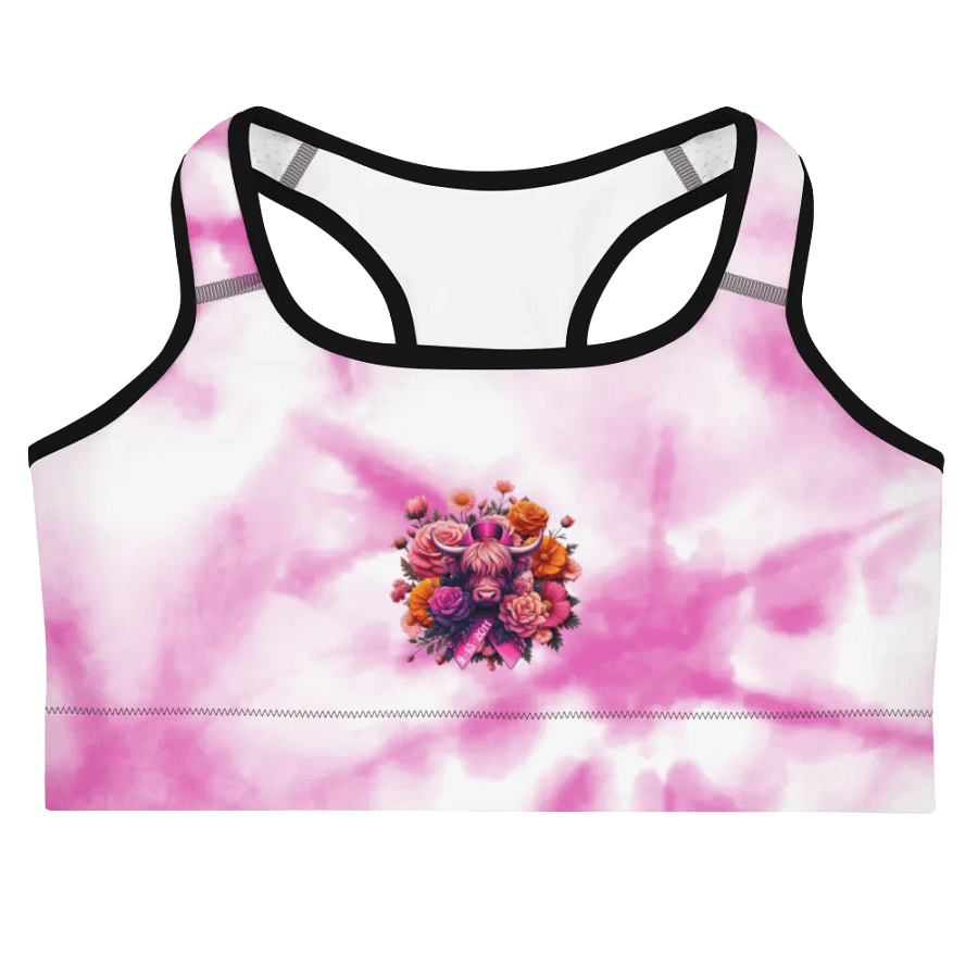 Highland Cow Blooms Breast Cancer Awareness Sports Bra product image (6)