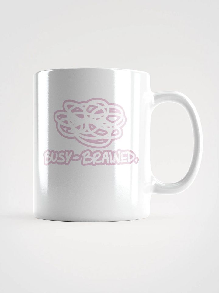 BUSY-BRAINED (lined design, #E1B9CE) glossy white mug product image (1)