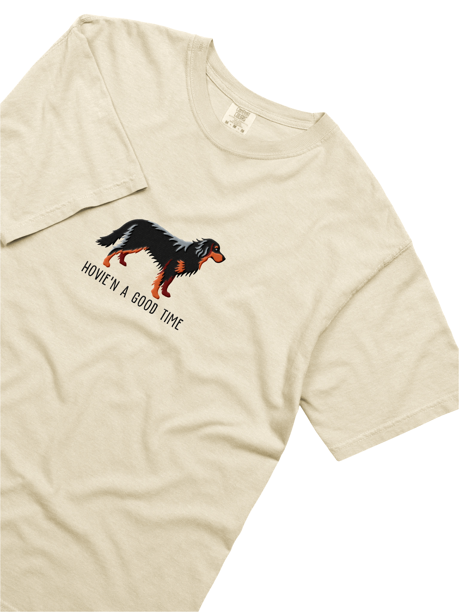 Hovie'n a Good Time T-Shirt(Embroidered) of a Hovawart(Black & Tan) product image (45)