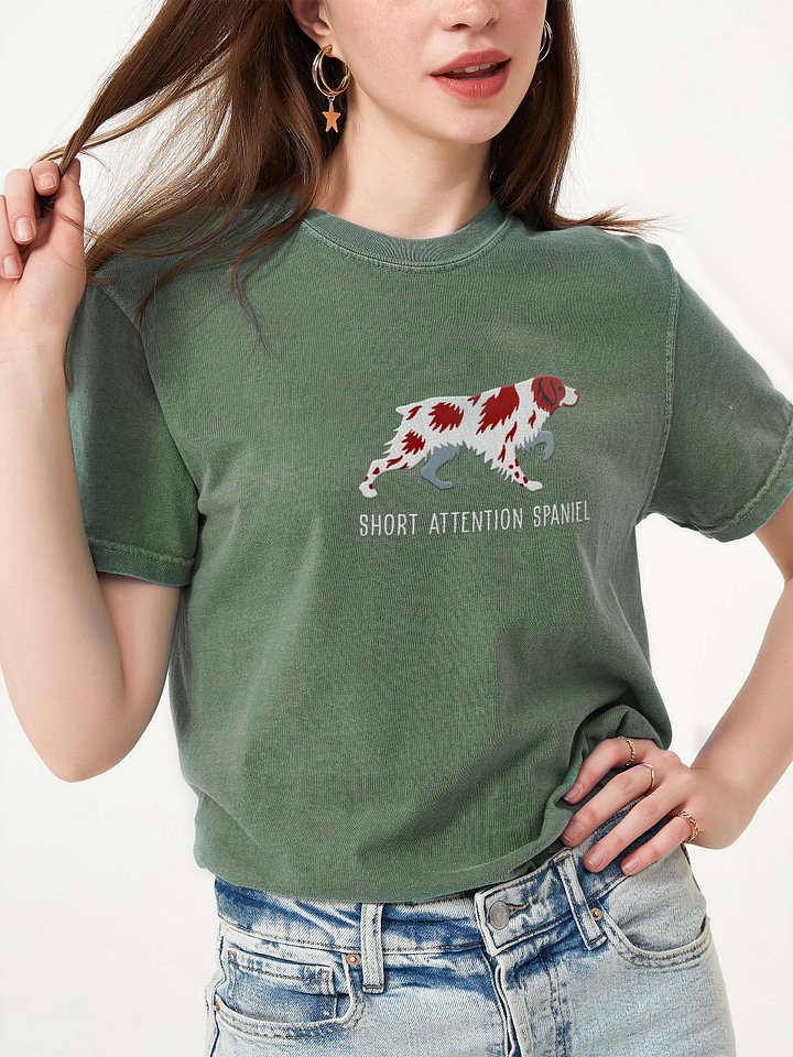 Short Attention Spaniel T-Shirt(Embroidered) of a Brittany Spaniel(Liver & White) product image (2)