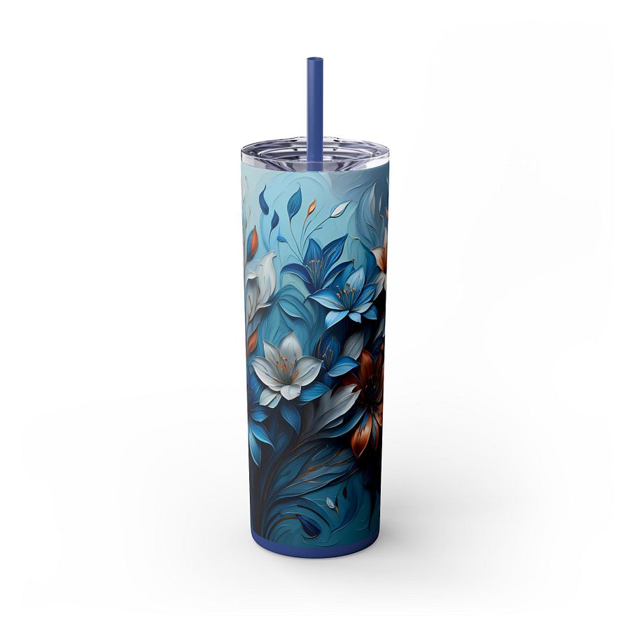 Blue & Copper Floral Tumbler Wrap PNG for 20oz Skinny | 9.3x8.2 Sublimation | Instant Download | Mother's Day Gift Wrap product image (4)
