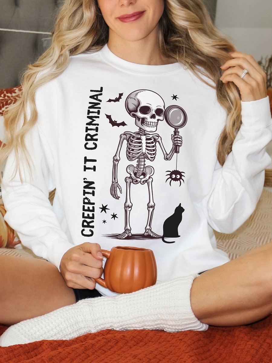 Creepin’ It Criminal Halloween Sweatshirt for True Crime Lovers - Light product image (1)