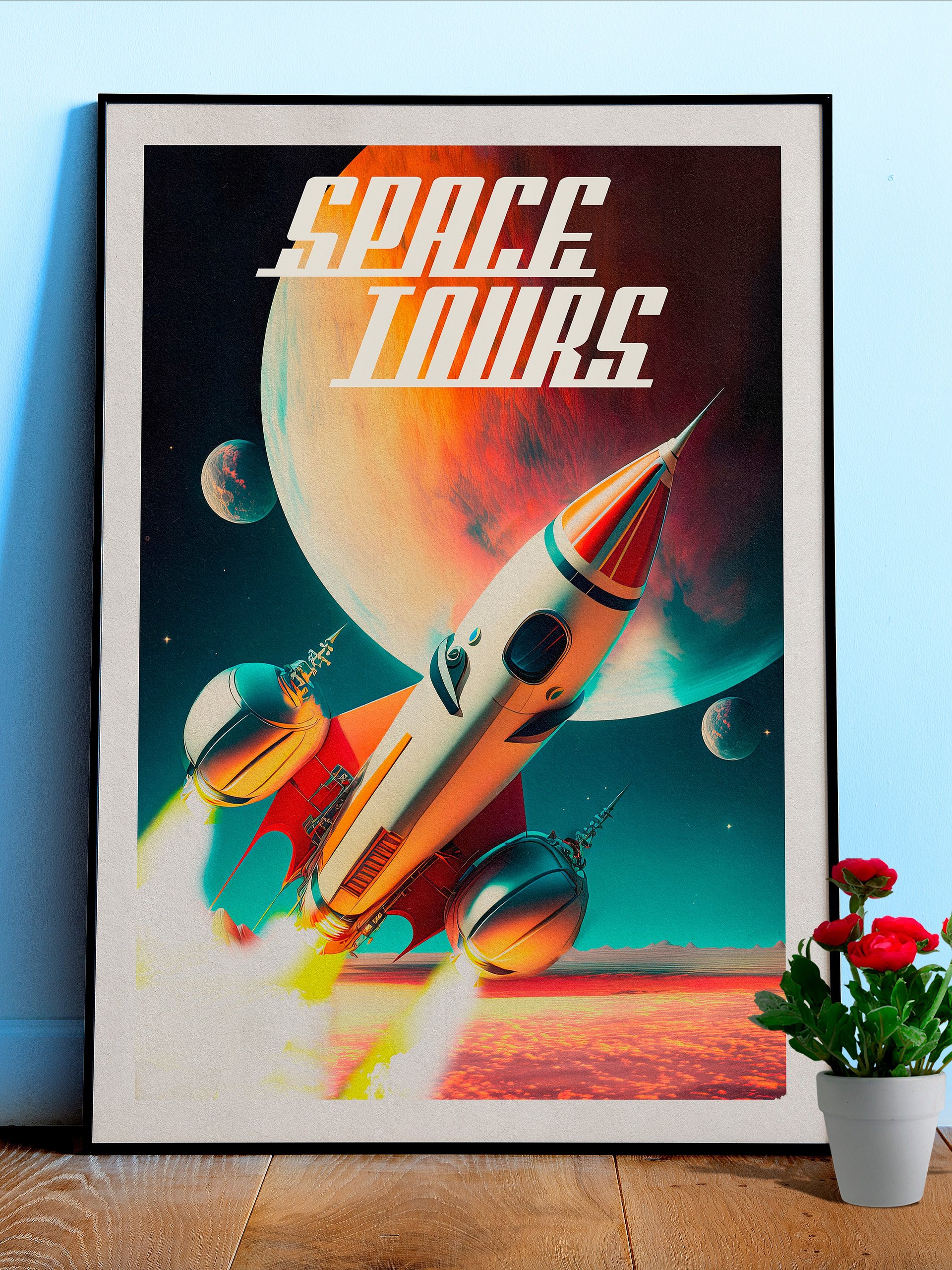 Space Tours — Vintage space poster, retro space art, propaganda poster, retrofuturism art, retro sci-fi print product image (1)