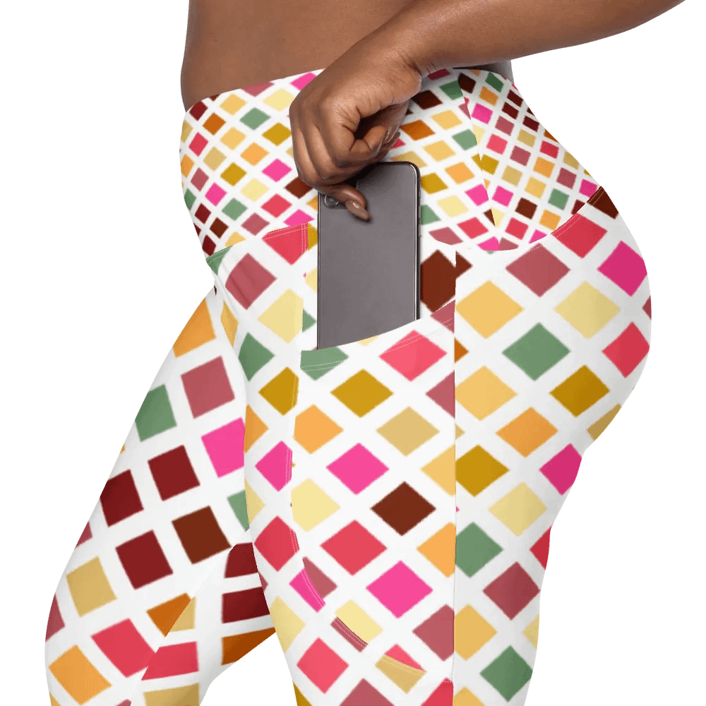 Colorful Square Pattern Design Leggings with Pocket - v9 product image (12)
