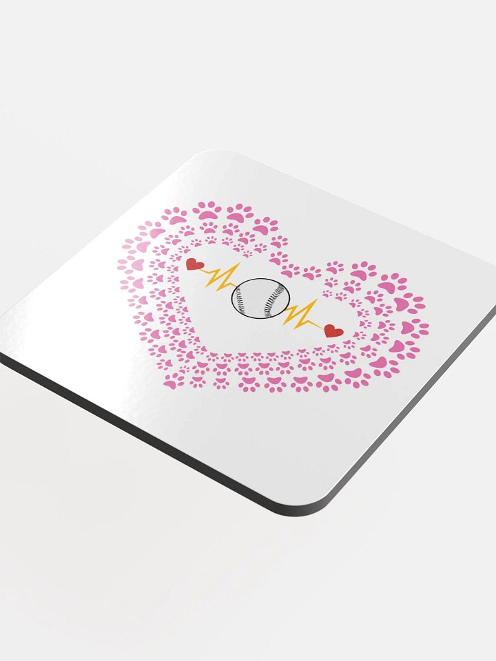 Heart Paw Print Baseball Cork Coaster product image (1)