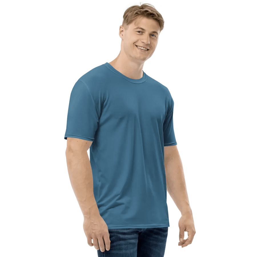 Plain Medium Blue True Summer Men's Crewneck Polyester Heavyweight Premium T-Shirt by Treasure Pie product image (6)