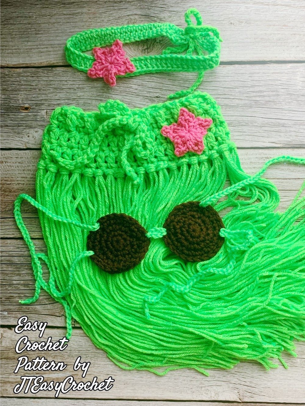 Hula Dancer Set Crochet Pattern Hawaiian Baby Photo Prop Outfit Grass Skirt Coconut Bra Hawaii Party Costume product image (3)