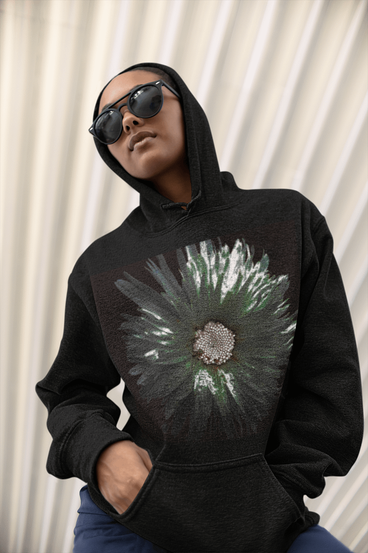 Abstract Distressed Silver Daisy Flower on a Dark Background Women's Classic Hoodie product image (1)