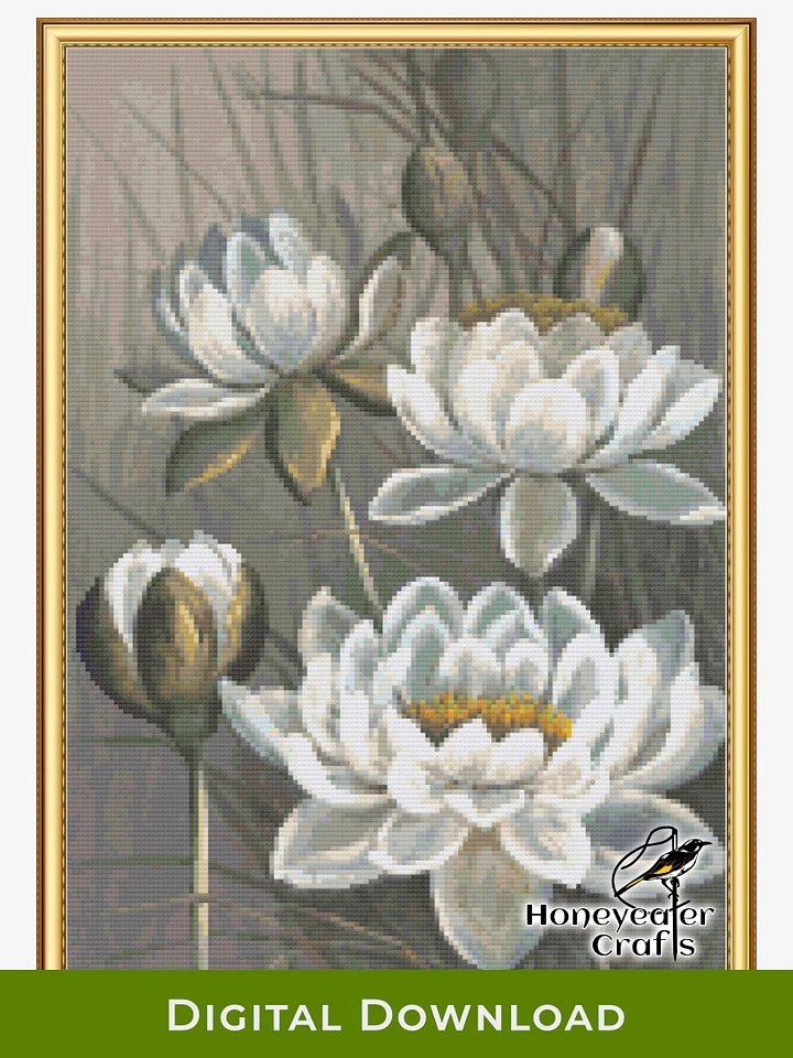 White Water Lily: Floral Cross Stitch Pattern PDF product image (1)