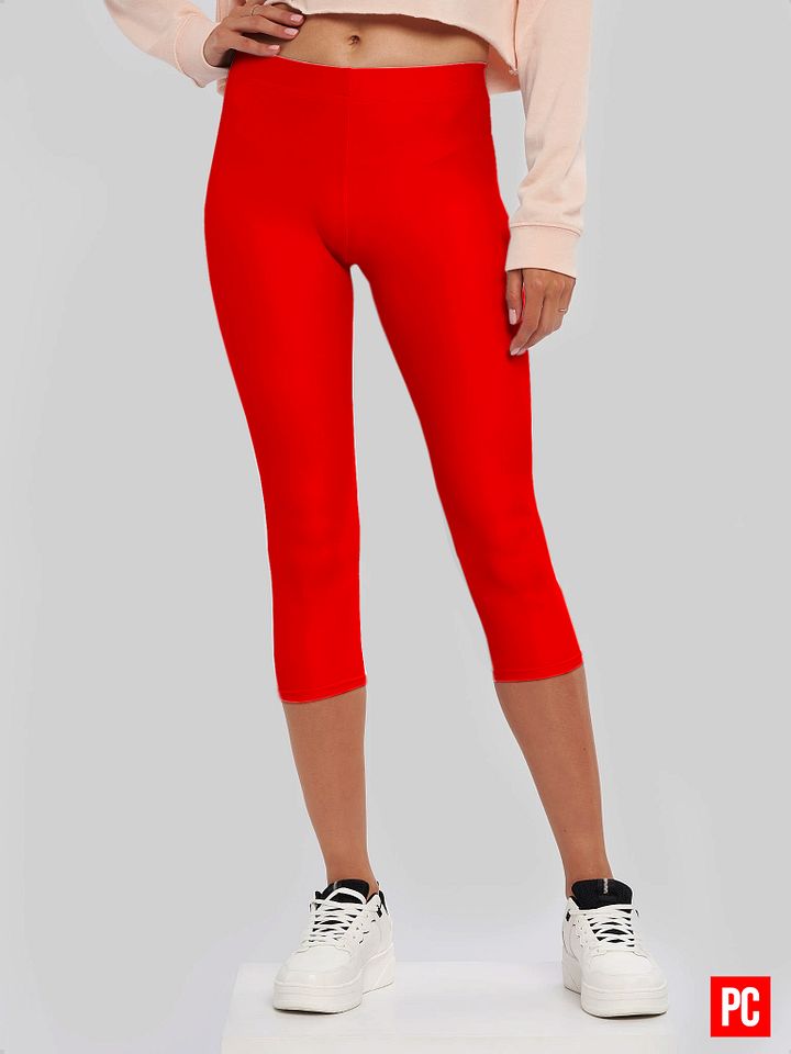 Plain Color Red Capri Leggings product image (1)