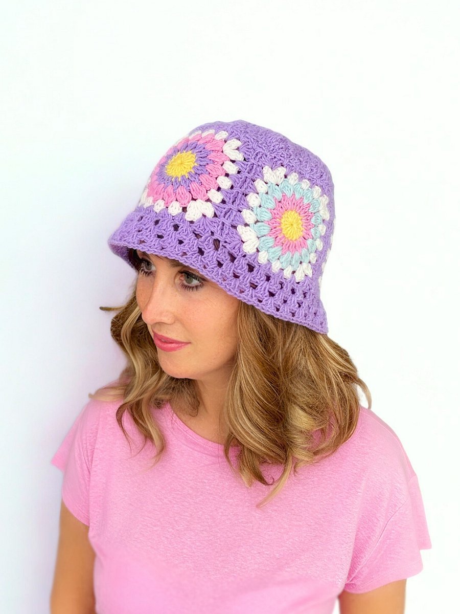 Sunburst Crochet Bucket Hat Pattern – Granny Square Summer Hat – DIY Colorful Festival Hat – Crochet PDF Pattern product image (6)