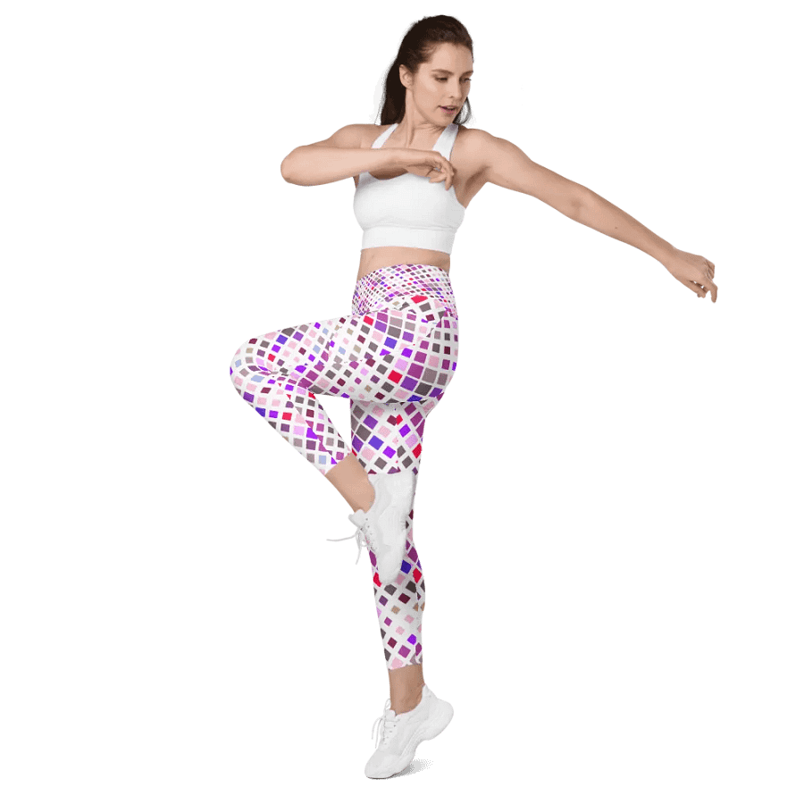 Colorful Square Pattern Design Leggings with Pocket - v11 product image (11)