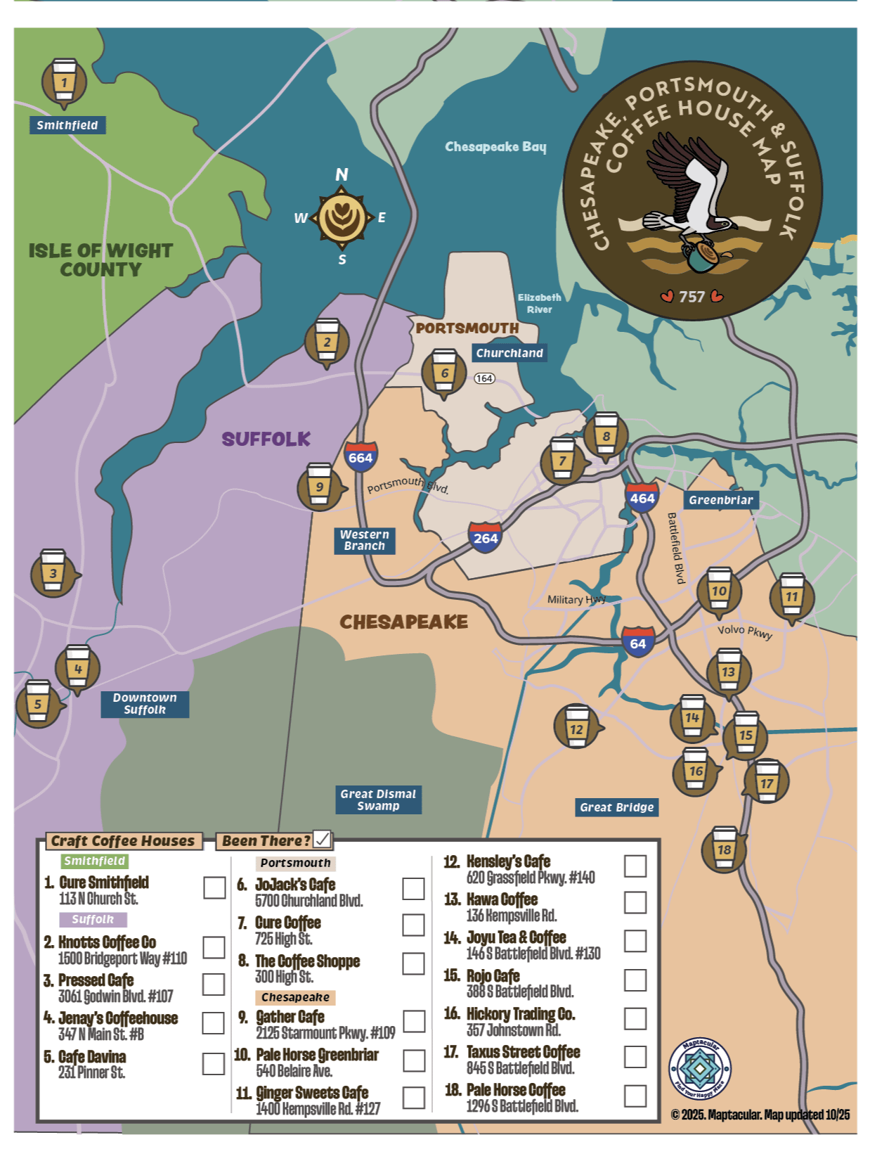 Caffeinated Chesapeake, Portsmouth & Suffolk Map - Instant Digital Download product image (1)