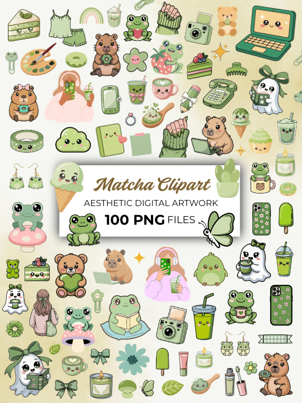 Matcha Aesthetic Digital Sticker PNG product image (1)