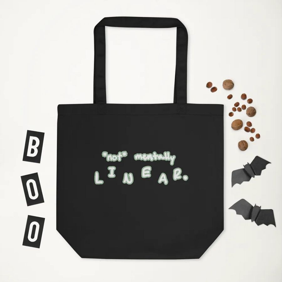 *not* mentally linear (lined design, #96B697) tote bag product image (3)
