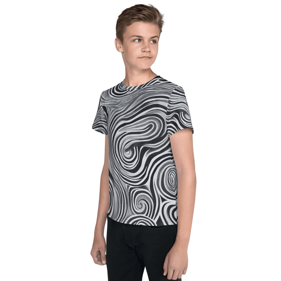 Funky Black and White Noir Liquid Tie-Dye Youth Crew Neck Tee product image (3)