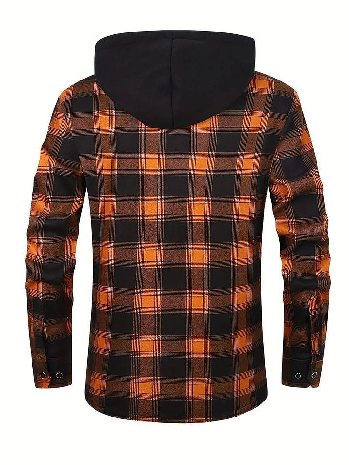 Jaqueta masculina forrada de lã xadrez com capuz product image (2)