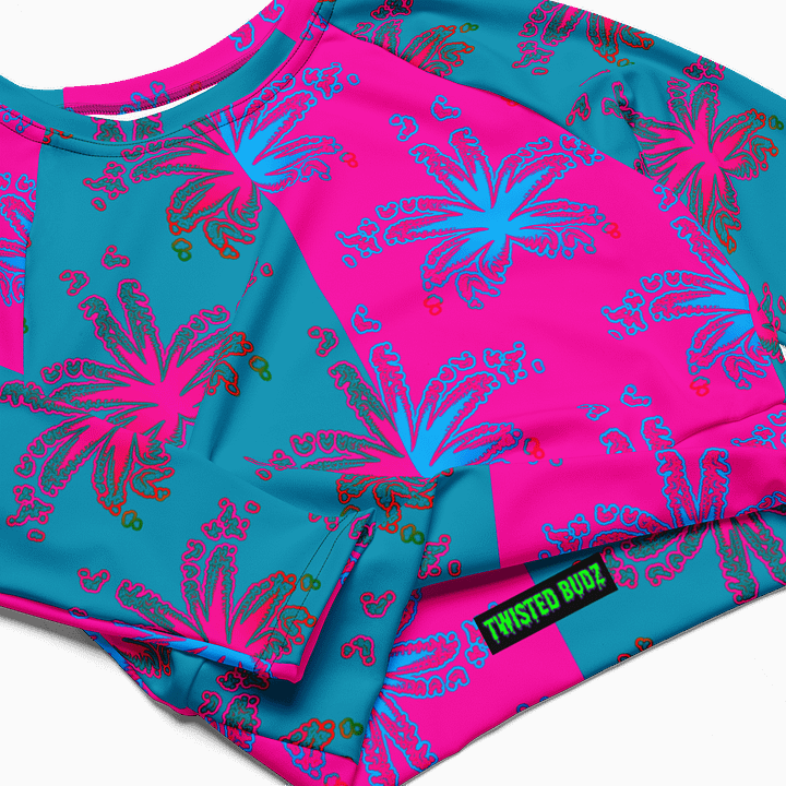 Cotton Candy Color Cannabis Stoner Shirt, Ganja Weed Festival Fashion Recycled Long-Sleeve Crop Top, 420 Summertime Twisted Budz Beach Style product image (1)