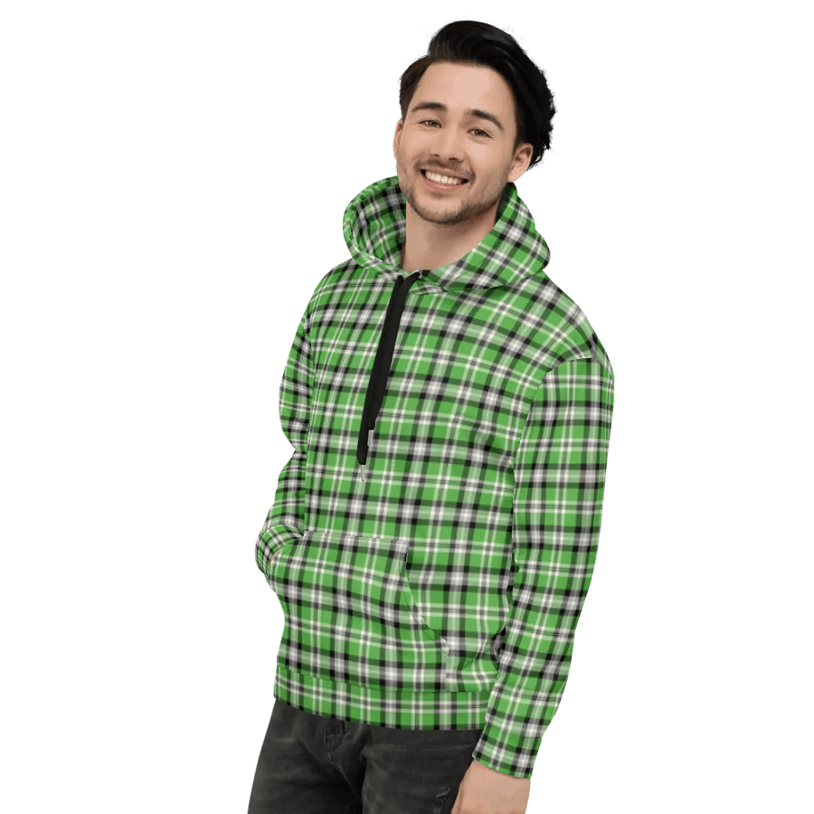 Bright Green, Black, and Gray Plaid Hoodie product image (4)
