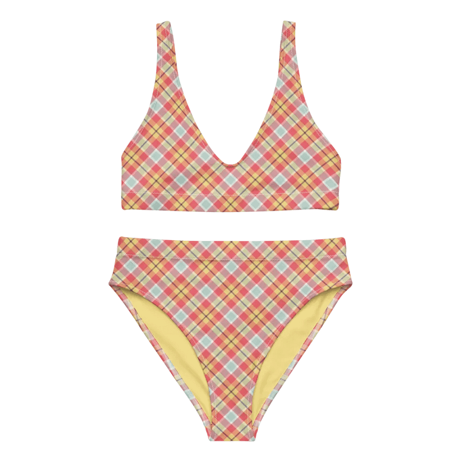 Coral Pink, Yellow, and Mint Plaid Bikini product image (2)