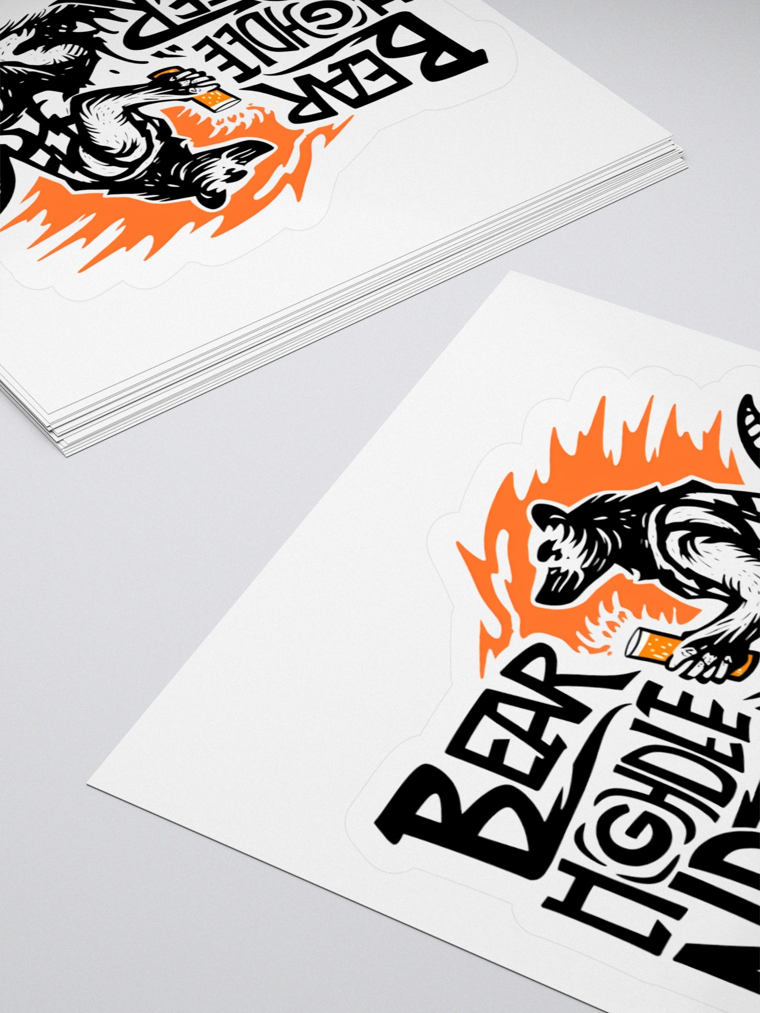 Flame-Backed Bear Holding Beer | Bold Lettering Art Sticker product image (10)