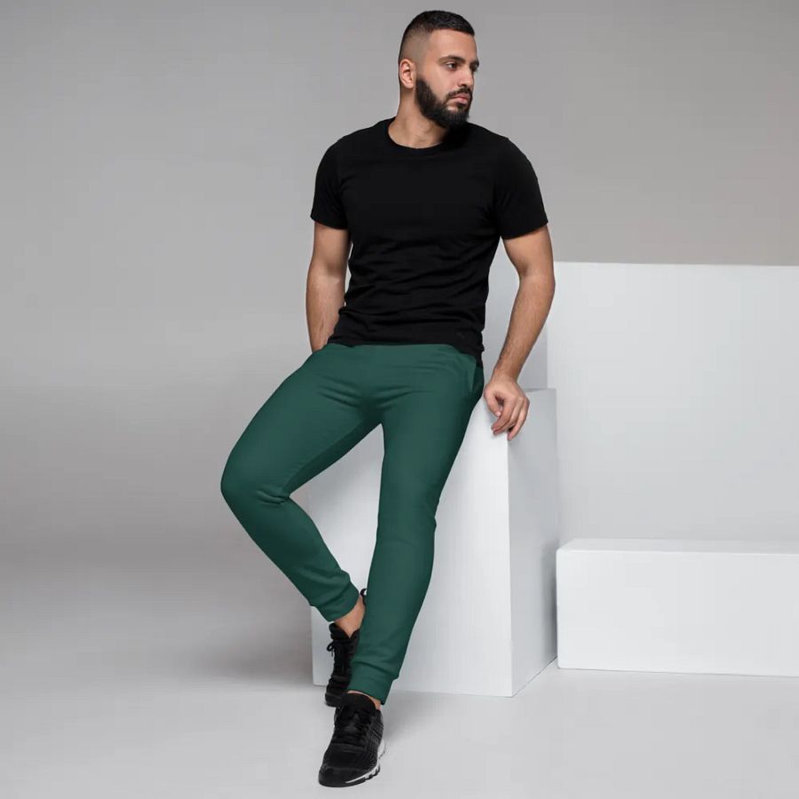 Plain Dark Green Soft Summer Recycled Polyester Premium Men's Joggers by Treasure Pie product image (7)