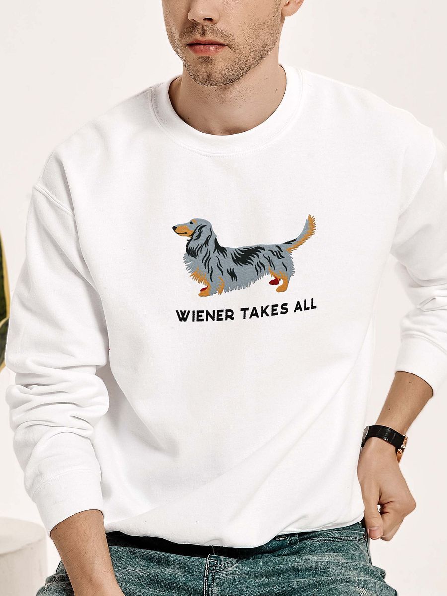 Wiener Takes All Sweatshirt (Embroidered) of a Longhaired Dachshund(Dapple) product image (2)