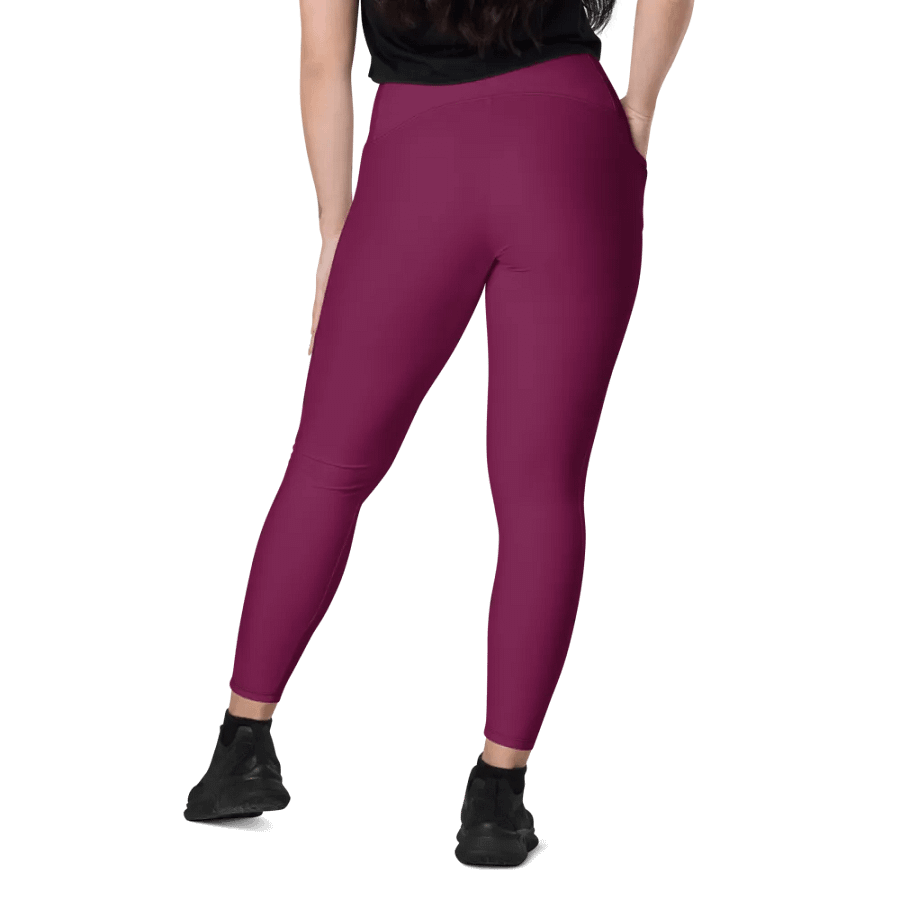 Plain Dark Burgundy Red True Summer Women's High Waisted Premium Crossover Leggings with Pockets by Treasure Pie product image (11)