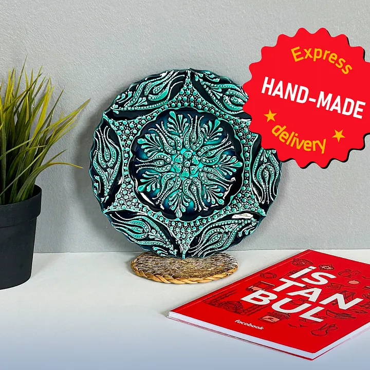 Ceramic turquoise plate, turquoise/green/emerald — handmade pottery product image (1)