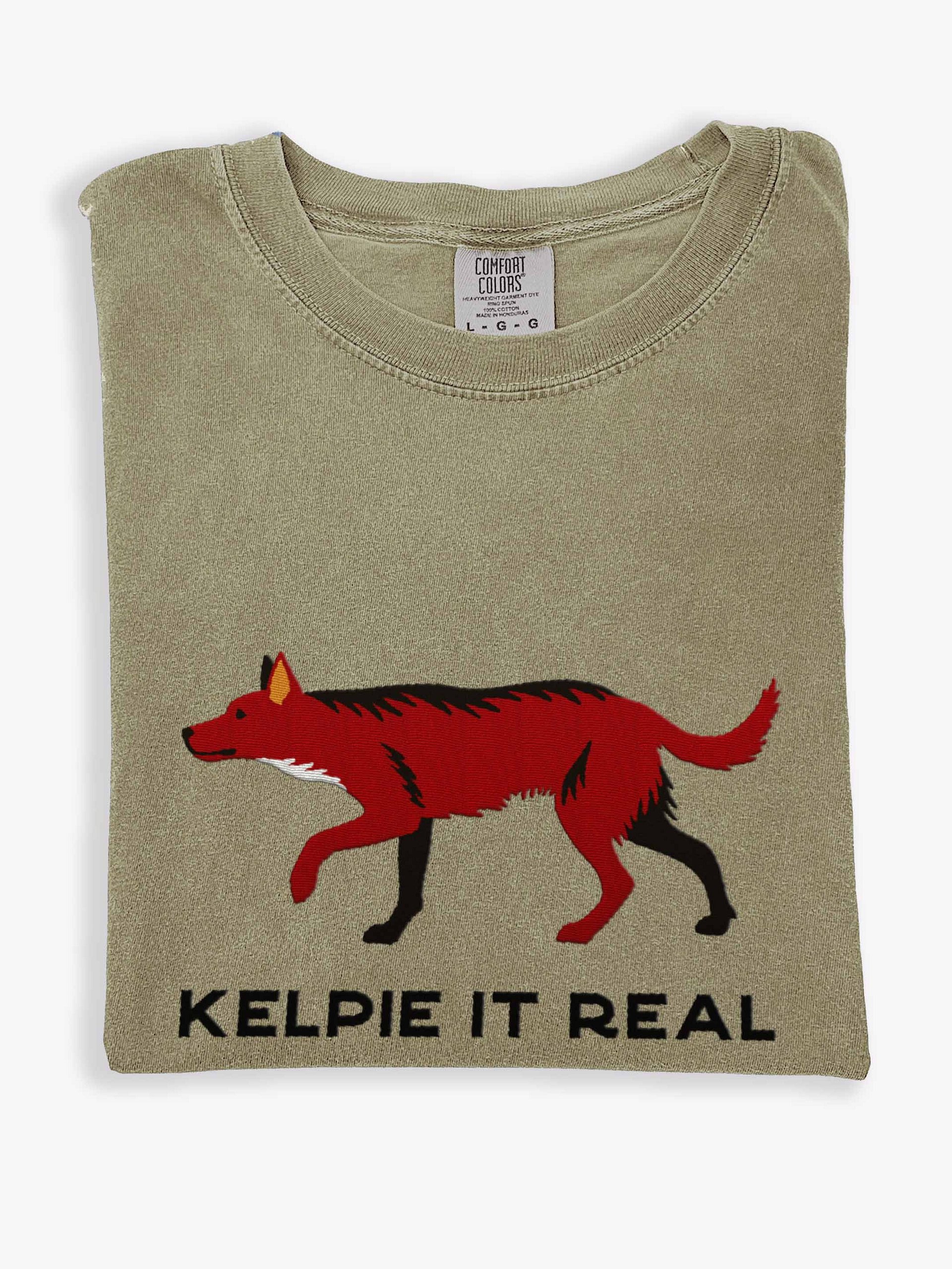 Kelpie It Real T-Shirt(Embroidered) of an Australian Kelpie(Brown) product image (1)