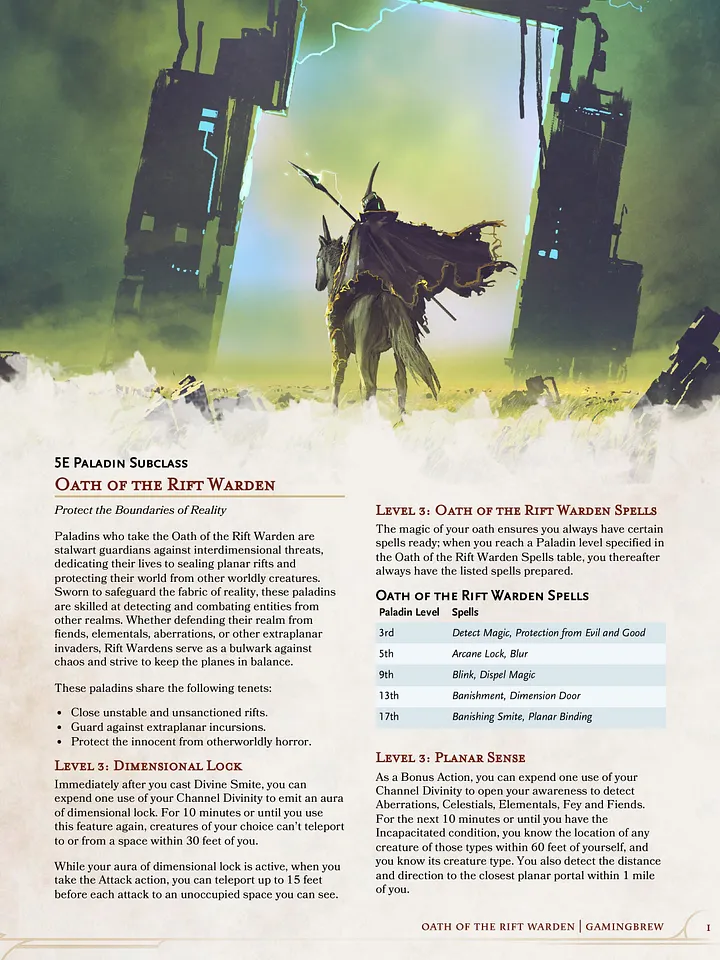 Oath of the Rift Warden | 5E 24 Paladin Subclass product image (2)