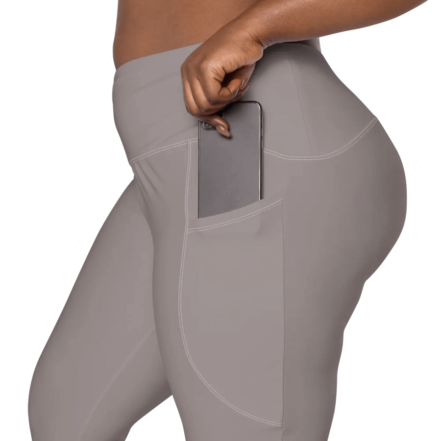 Plain Brownish Gray Light Summer Women's High Waisted Premium Crossover Leggings with Pockets by Treasure Pie product image (9)
