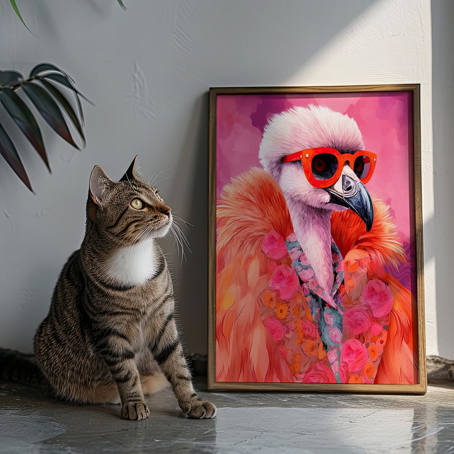 Anthropomorphic Flamingo in Orange Fur Funky Animal Portrait product image (22)