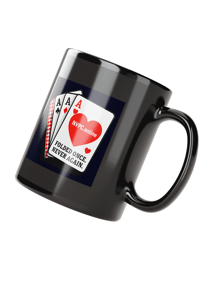 Black "Folded Once - Never Again" Mug - Red Heart Edition product image (2)