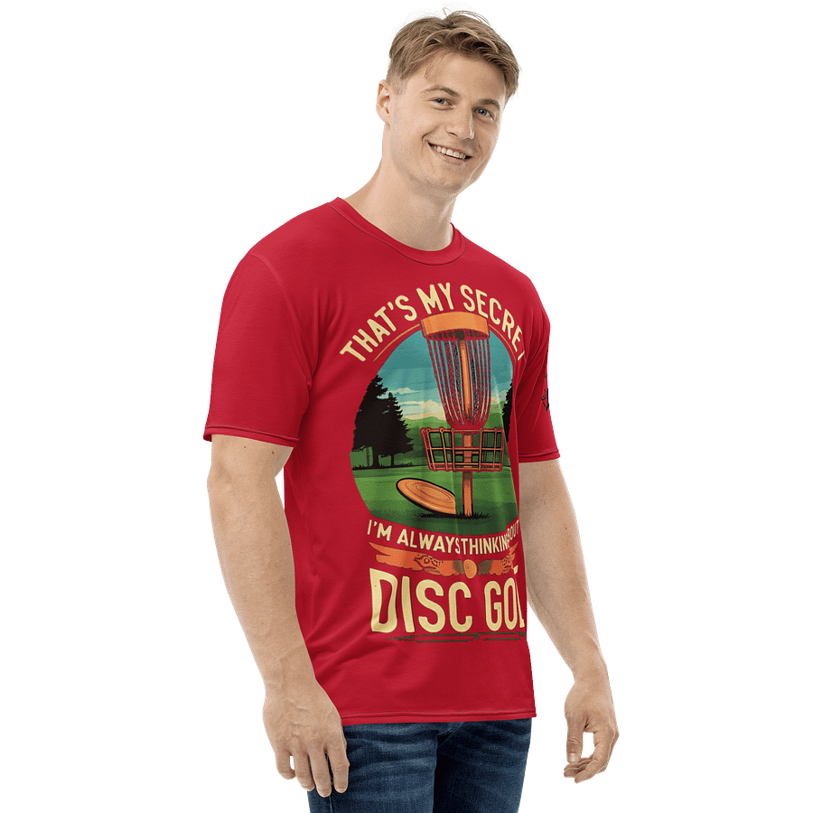 Fancy Lads Men's Red T-Shirt "That's My Secret I'm Always Thinking About Disc Golf" product image (5)