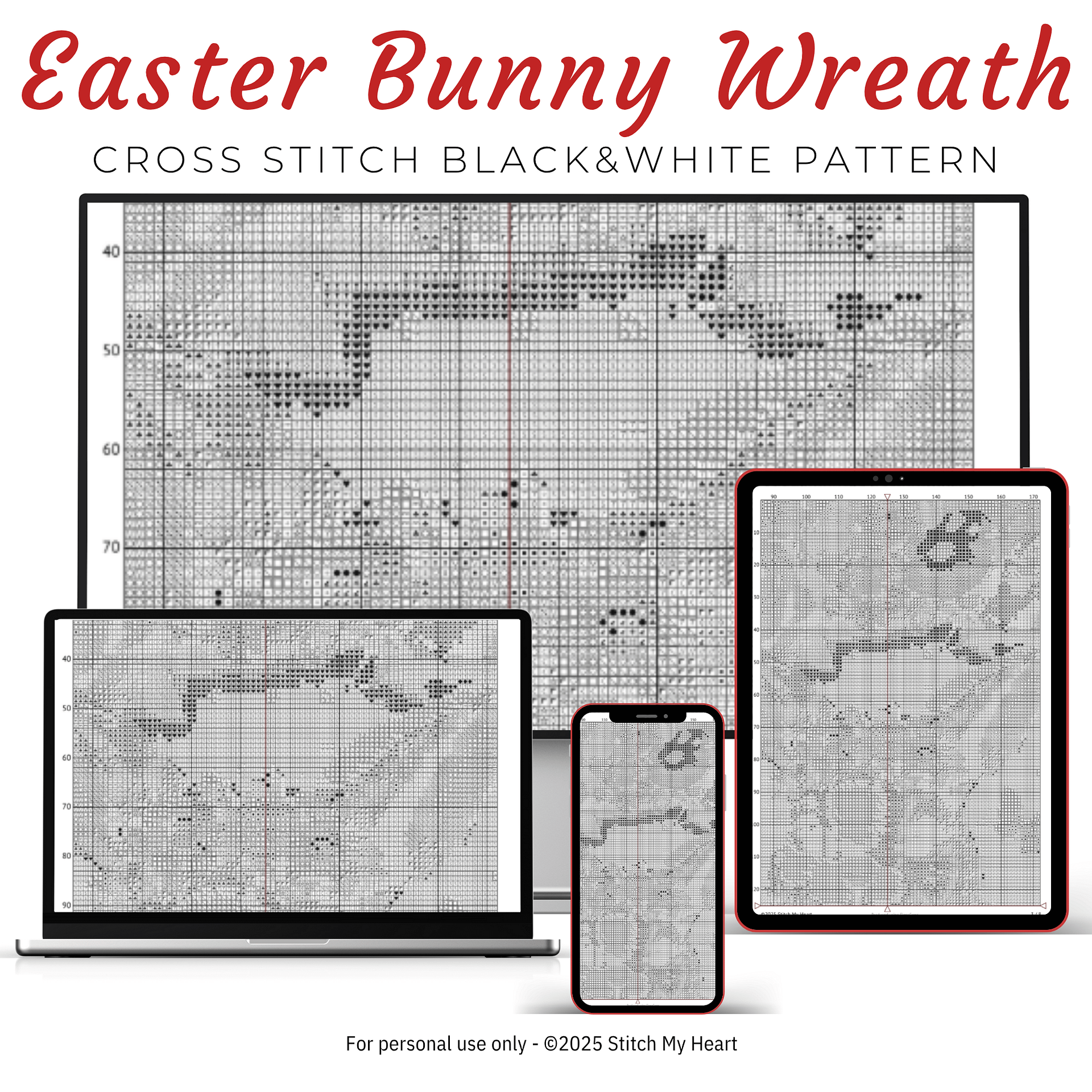 Easter Bunny Wreath Cross Stitch Pattern product image (4)