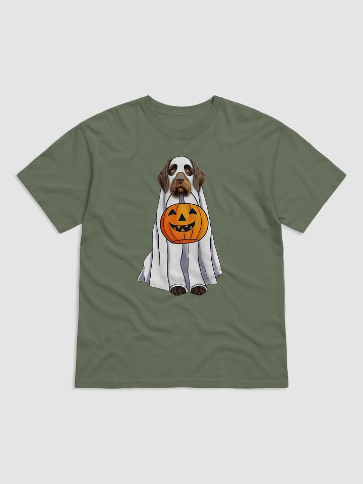 German Wirehaired Pointer Halloween Tee | Funny Halloween GWP Wearing a Ghost Costume with Pumpkin Basket product image (2)