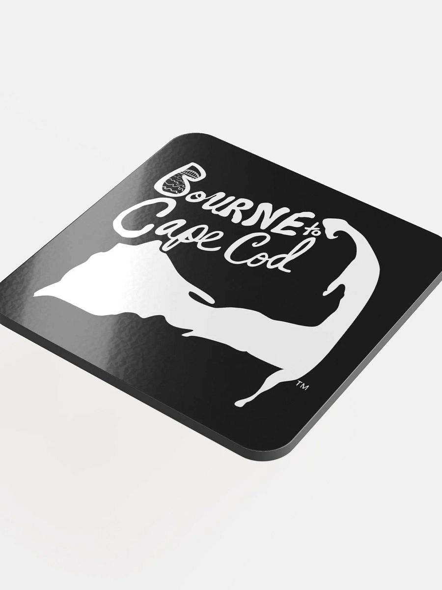 BOURNE to Cape Cod™ | Coastal Coaster | Glossed Cork | Eco-Friendly | Minimalist Coastal Decor | 3.74" Square | White Logo on Black product image (4)