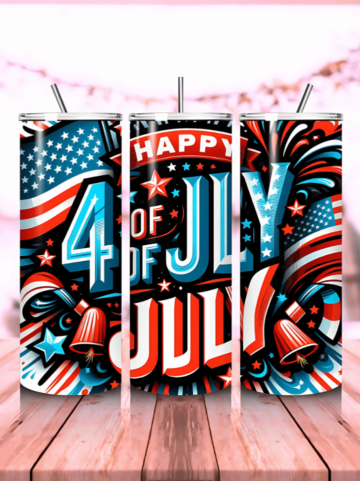 Happy 4th of July Tumbler Wrap – 20oz Skinny Sublimation PNG Design – Patriotic Independence Day Theme – Instant Digital Download – High-Resolution 300 DPI product image (1)