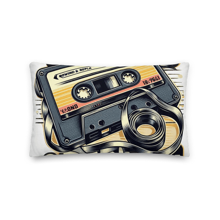 Rewind & Replay Retro Cassette Tape Pillow | AI Design Vintage Rewind Replay product image (2)