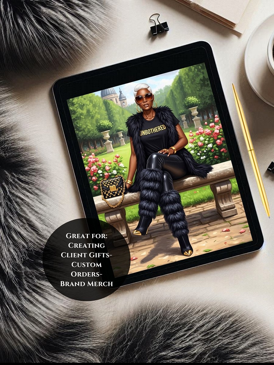 Platinum Pixie Cut Black Fur Journal Cover Set – 8.5x11 JPG & PDF – Lined & Unlined Pages – Commercial Use product image (3)