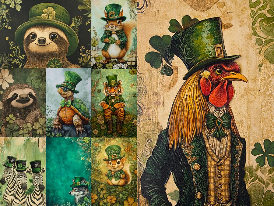 St. Patrick's Day Watercolor Animal Leprechauns Digital Paper Pages, Scrapbook, Junk Journal, printable images product image (5)