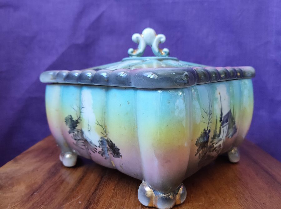 Caixa com tampa, pintada à mão, cerâmica, vintage product image (5)