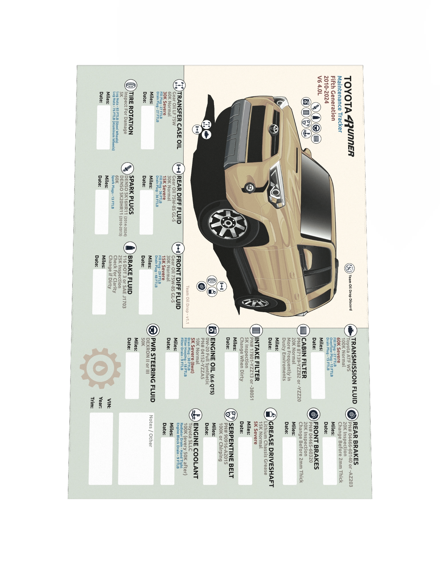 5th GEN 4Runner MAINTENANCE TRACKER V1.1 - Sand product image (2)